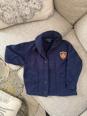 Polo by Ralph Lauren Navy Shawl-Collar Kids Jacket with Crest Patch